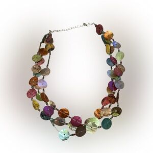 Vintage Necklace mother of pearl iridescent buttons-three strand button necklace